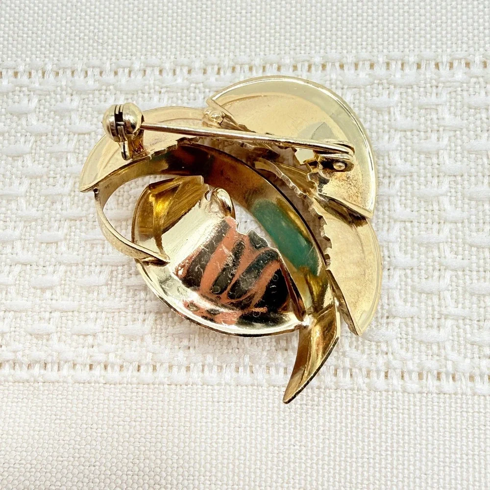 Vintage Signed DOUBLE RW Greek Key Leaf Foliage Coil Spiral Open Work Pin Brooch
